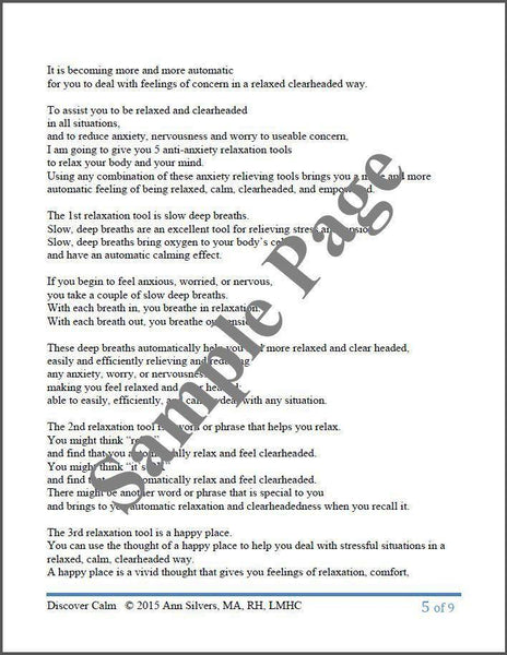 Discover Calm, Anti-Anxiety Hypnosis or Meditation Script (PDF)